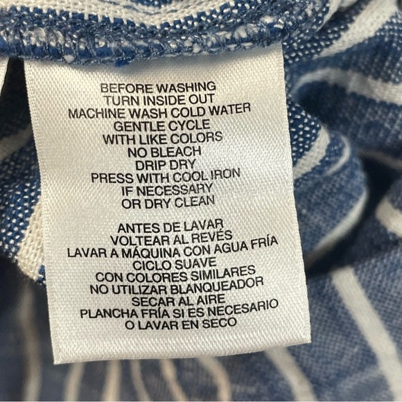Anne Klein Shirt Dress Blue and White Stripes Cotten Blend Linen Feel - Picture 7 of 12